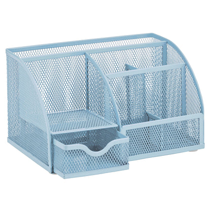 Annova Mesh Desk Organizer Office with 7 Compartments + Drawer/Desk Tidy Candy/Pen Holder/Multifunctional Organizer (New Blue23)