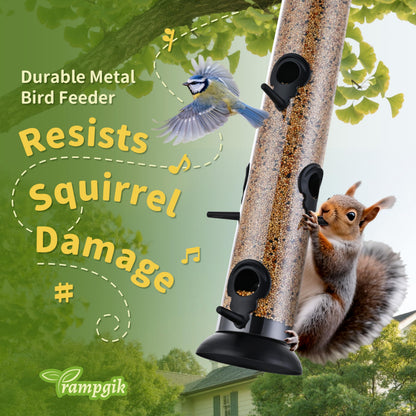 TrampgiK Bird Feeders for Outdoors Hanging,Finch Feeders for Outside,Chew-Proof Hanging Bird Feeder,Rust-Proof Birdfeeder,Squirrel Proof 6 Ports Metal Bird Feeder,14 Inch,1 Pack,Black