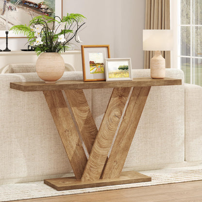 karlott 51 Inch Console Table, Modern Entryway Table with V-Shaped, Wood Sofa Table Behind Couch Table, Entryway Console Table for Living Room, Hallway, Entrance, Foyer, Easy Assembly, Brown