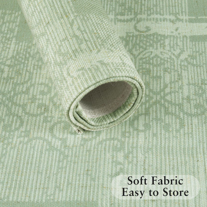 LilyCat Linen Fabric Floral Placemats, Green Stripes Durable Boho Dining Table Mats for Kitchen, Rustic Vintage Washable Place Mats Set of 4, 18’’× 12’’
