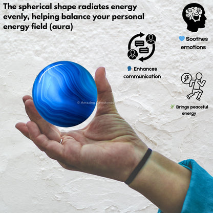 Amazing Gemstone Blue Onyx Crystal Ball with Stand - 2" Inches Crystal Sphere Meditation Balls for Witchcraft and Decorative Balls