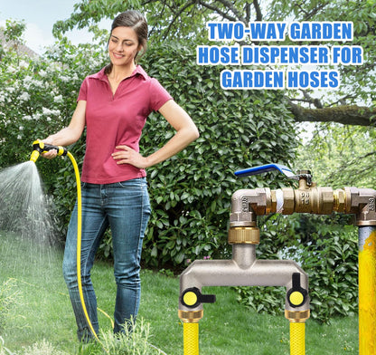Anstore 2 Way Heavy Duty Faucet Splitter, Two Way Hose Splitter Brass Tee Valve with Handle 3/4" Garden Hose Connector Dual Outlet, Spigot Splitter 2 Way for Home, Yard, Washing Machine, Garden Hoses