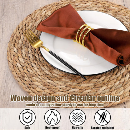 Kochorie Set of 24 Round Woven Placemats 12 Inches Bulrush Placemats Natural Hand-Woven Boho Rattan Placemats Wicker Table Mats Farmhouse Weave Place Mats for Home Dining Table