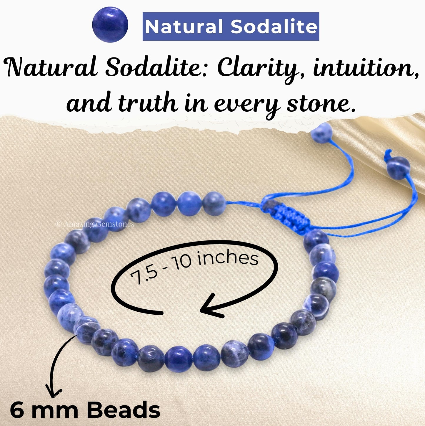 Amazing Gemstone Sodalite Bracelet for Women Men's Gifts - Protection Healing Crystal Bracelet - 6mm Gemstone Beaded Adjustable Bracelet