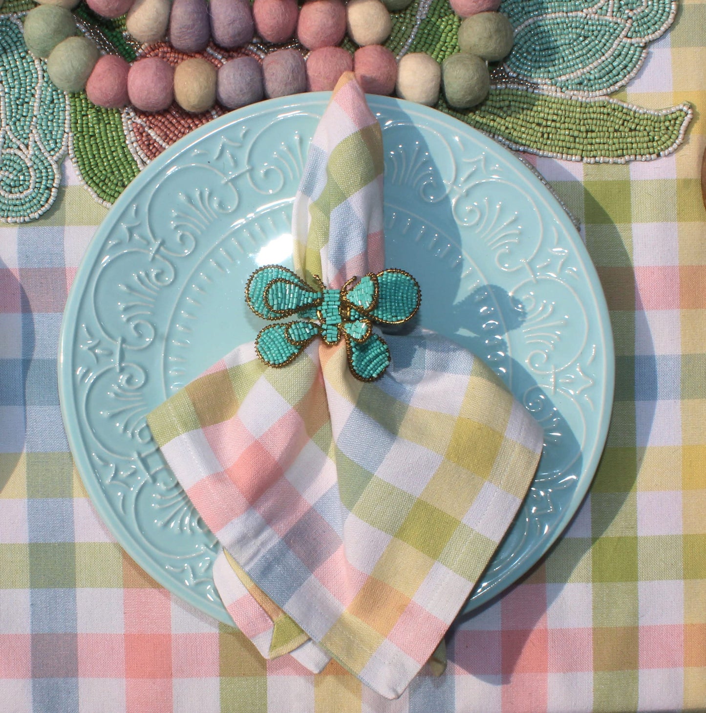 COTTON CRAFT Gingham Buffalo Plaid Check Napkins - Spring Easter Bunny Pastel Luncheon Dinner - Set of 8 - Pure Cotton - Reusable Washable - 17 x 17 inches - Yellow Multi Pastel