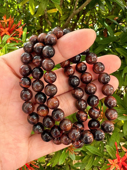 GAF TREASURES Red Tiger Eye Crystal Bead Bracelet 8mm, Genuine Red Tiger Eye Stretch Gemstone Bracelet, Healing Crystal Bracelet, Gift for Men & Women (1)