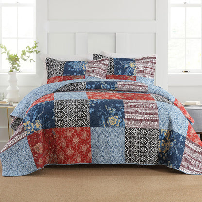 Secgo California King Comforter Set for Bed - 100% Cotton Quilts Cal King Size, Black Bedspreads (120 * 110 Inch) with 2 Pillow Shams, Patchwork Reversible Lightweight Bedding
