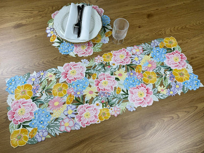 KEVA Floral Spring Table Runner 36inches Long, Flower Cutwork Embroidered Table Runner 13inch x 36inch, Easter Seasonal Spring Table Decorations for Kitchen Dining Table