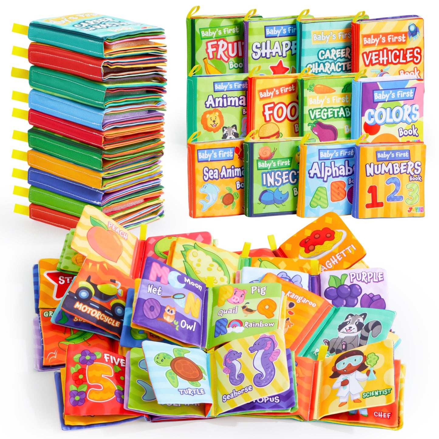 JOYIN 12 Pcs Bath Books, Nontoxic Fabric Soft Crinkly Cloth Books, Waterproof, Bathtub Pool and Early Education First Toys for Infant Newborn Baby Toddlers Kids Birthday Easter Gifts