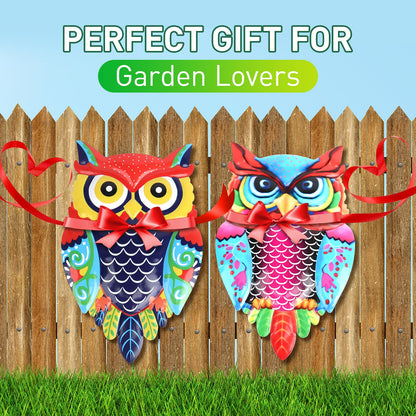 Cruis Cuka Metal Owl Wall Art Garden Decor for Outdoor Patio Fence Backyard Decor Lawn Ornaments - Set of 2
