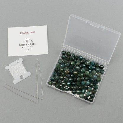 Cherry Tree Collection | 100PCS 8mm Moss Agate Gemstone Round Beads for Jewelry Making | Includes Storage Box, Elastic String, and Needles