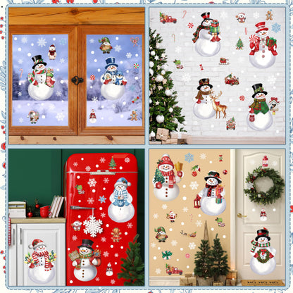 12 Sheets Christmas Snowman Wall Stickers Decorations, Xmas Wall Decals Holiday Snowman Snowflakes Floor Wall Vinyl Stickers for Living Room Bedroom Home Office Decor