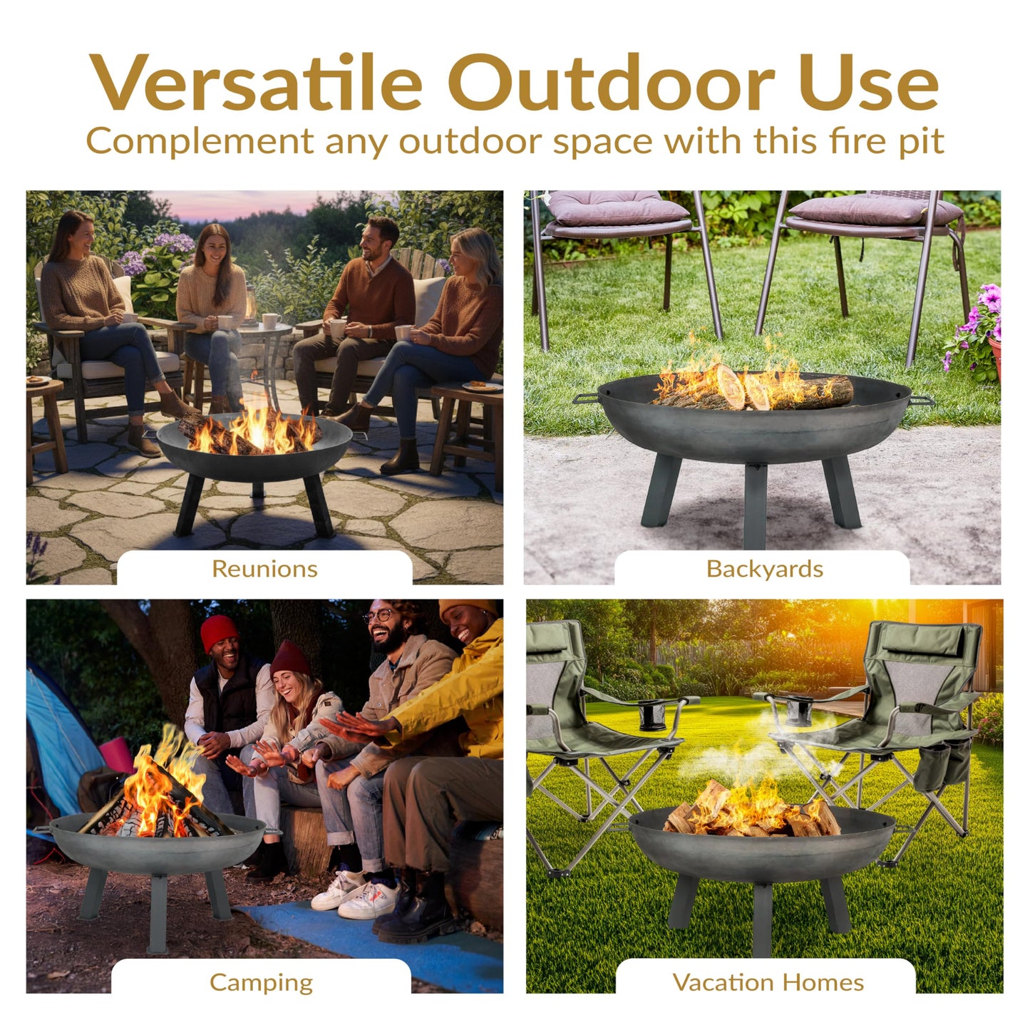 Sunnydaze 30-Inch Cast Iron Heavy Duty Fire Pit for Outside - Wood Burning Outdoor Fire Pit Bowl with Handles - Gray