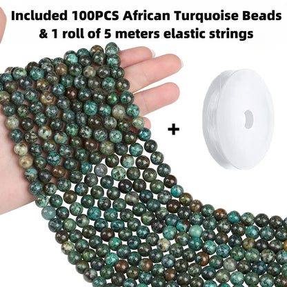 QINJIEJIE 100PCS African Turquoise Beads 8mm Natural Stone Beads Round Loose Gemstone Bead for Bracelet Beading Crystal Jewelry Making DIY Necklace Earrings 0.32"
