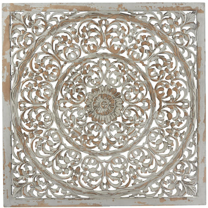 Deco 79 Wooden Floral Handmade Carved Scroll Mandala Wall Decor with Brown Distressing, 36" x 1" x 36", Gray