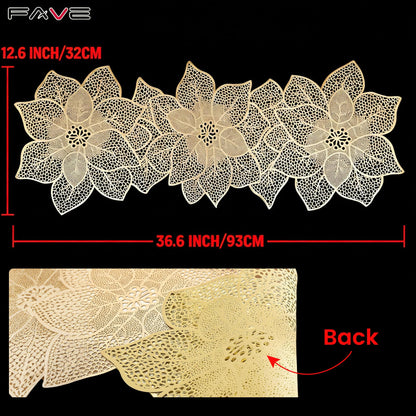FAVE Gold Table Runner 36 Inches Flower Shaped Dining Table Runner Waterproof Washable for Wedding Banquet Birthday Party Restaurant Decor and Daily Ues(Gold Flower Shaped)