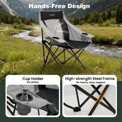 SUNNYFEEL Lightweight Oversized Camping Chairs for Adults Portable Folding Chair with Side Pockets & Cup Holde for Beach,Fishing,Trip,Picnic,Lawn,Concert Outdoor, Carry Bag Included