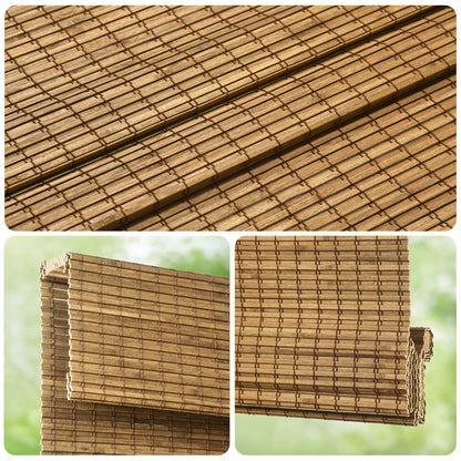 LazBlinds Cordless Bamboo Roman Shades, Privacy Blinds for Interior Windows, Room Darkening Roll Up Bamboo Blinds for Home & Patio, 34" W x 64" H, Highfield Teak