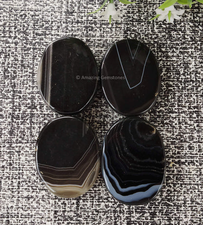Amazing Gemstone Sulemani Agate Crystal Reiki Stones with Engraved Symbols for Usui Reiki Healing, Set of 4 Pcs (Indian Handmade Reiki Gift Set)