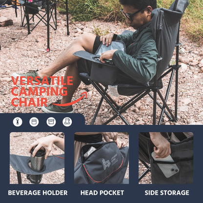 OUTSIDER Folding Camping Chair Heavy Duty Folding Chair 300lbs Oversized Outdoor Chairs with Cup Holder, Cooler Bag, Storage Pocket & Lumbar Support (Style-2, 2)