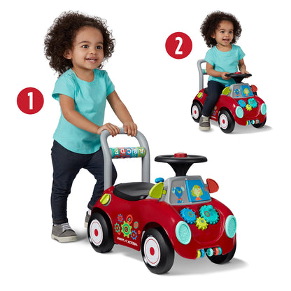 Radio Flyer Busy Buggy, for Toddlers 1-3, 3-in-1 Push Walker Ride On Car with 17 Sensory Activities, Anti-Tip Feature, Under-Seat Storage, Horn and Gears, 42 lb Capacity, Toddler Ride On Toys