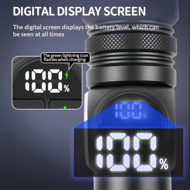 1pc Tactical LED Flashlight with Cob Side Lamp & Red/Blue Light - USB Rechargeable, 5-Mode Operation, Magnetic Base & Hanging Rope