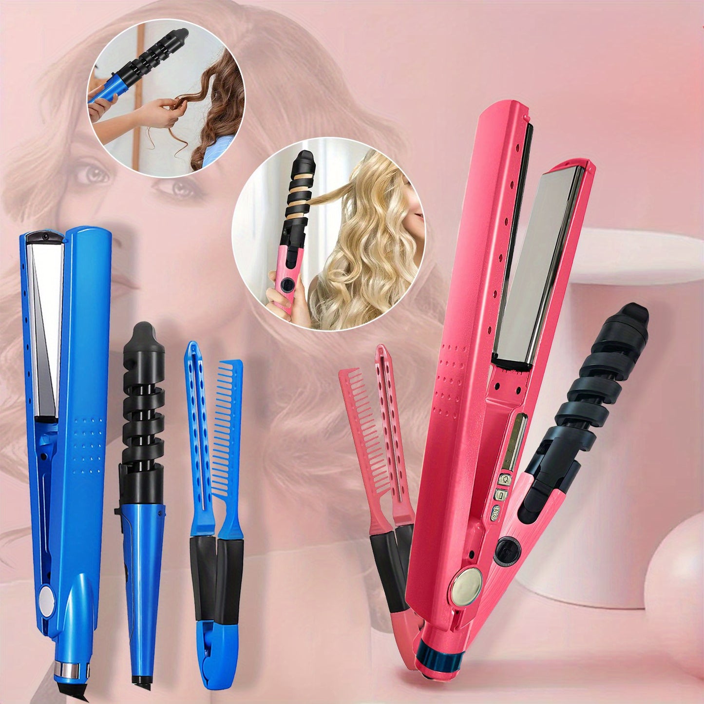3pcs/1pc Professional Hair Styling Kit, Hair Straightener, Curling Iron with Flat Iron, V-Shaped Hair Brush for Salon, Travel, Home Use, Delicate And Lightweight for All Hair Types, Hair Tools, Holiday Gifts