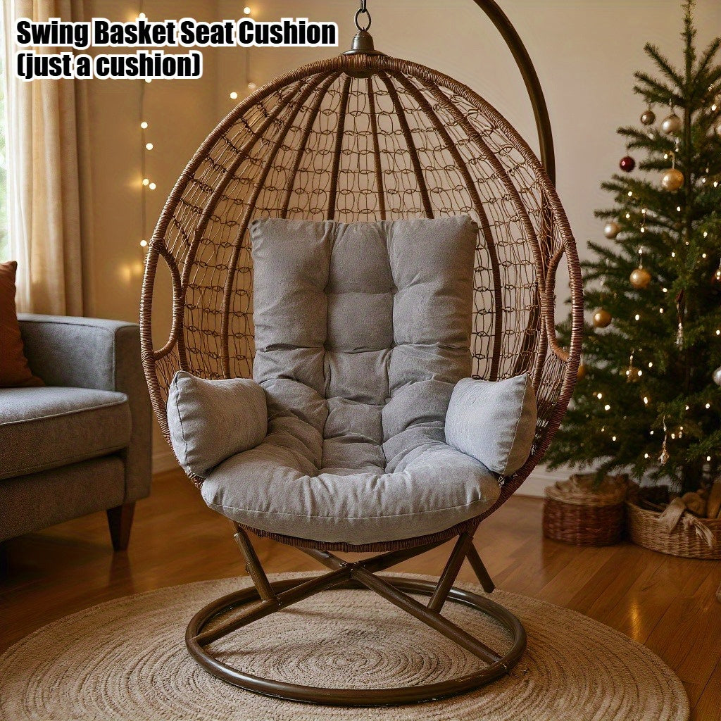 Bohemian Swing Chair Cushion with Removable Cover - Heavy-Duty All-Weather Indoor/Outdoor Seat Pad, Dark Grey/Light Grey, Soft Padding for Hanging Chairs, Balcony, Garden, Patio Furniture (Compatible with Hammocks, Pillows Not