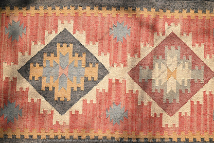 RugsJaipurIndia Handwoven Kilim Wool & Jute Rug - Flatweave Dhurrie Area Rug for Living Room Kitchen Bedroom or Entryway Non-Slip Wool & Jute Rug for Stylish Home Decor
