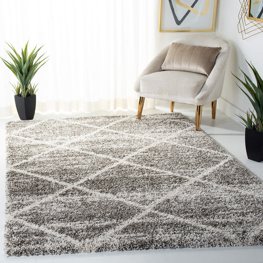 SAFAVIEH Hudson Shag Collection Accent Rug - 4' x 6', Distressed Grey & Ivory, Non-Shedding & Easy Care, 2-inch Thick Ideal for High Traffic Areas in Entryway, Living Room, Bedroom (SGH281K)