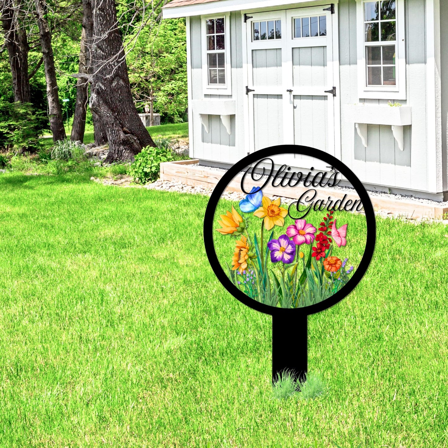 Personalized Metal Garden Sign, Custom Spring Porch Decor with Flowers, Personalized Name Sign for Garden, Patio, Porch, Gardening Gift for Gardeners
