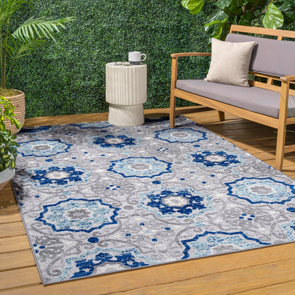 JONATHAN Y Mediterranean Medallion Indoor Outdoor Area Rug 3X5 Blue/Gray, Boho for Backyard, Patio, Porch, Easy-Cleaning, High Traffic, Pet-Friendly, Non-Shedding (AMC101A-3)