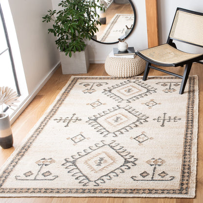 SAFAVIEH Kilim Collection Area Rug - 6' x 9', Ivory & Black, Handmade Flat Weave Jute, Ideal for High Traffic Areas in Living Room, Bedroom (KLM762A)