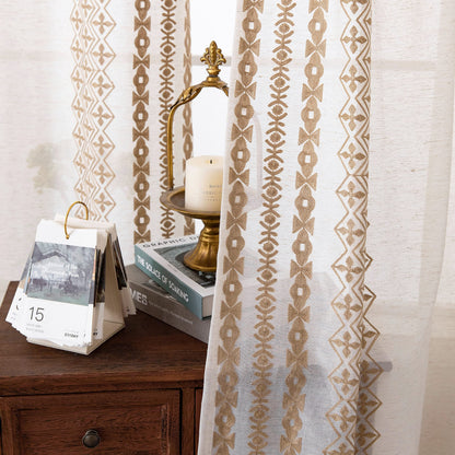 Boho Curtains for Living Room Bedroom Cream Sheer Curtains 84 Inches Long 2 Panels set Grommet Beige Embroidered Curtains Neutral Bohemian Window Curtains for Rustic Farmhouse Decor, 52x84 Taupe