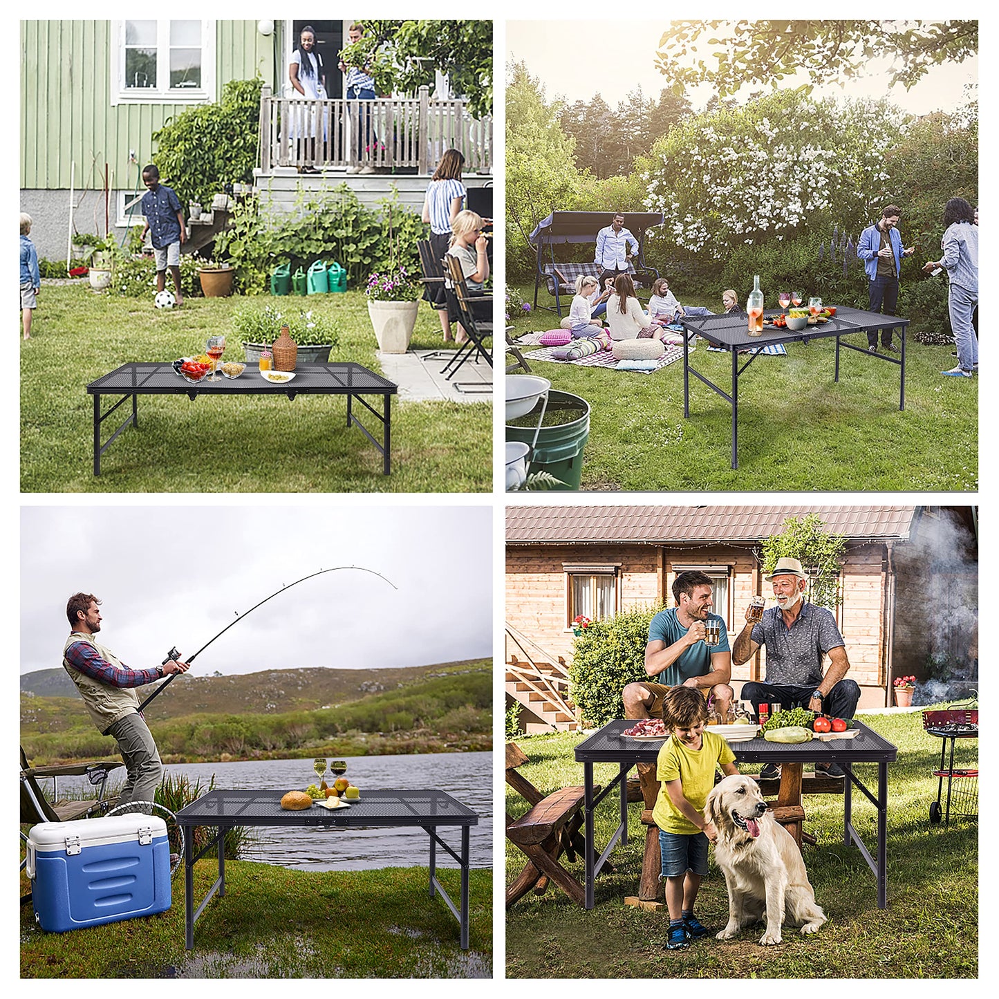 Nice C Table for Grill, Outdoor Table, Camping Cooking Picnic Tables, Card Tables Adjustable Height, Mesh Bag, Carry Handle (47.3” x 23.7“ x 14.7”/24.2“ Black)