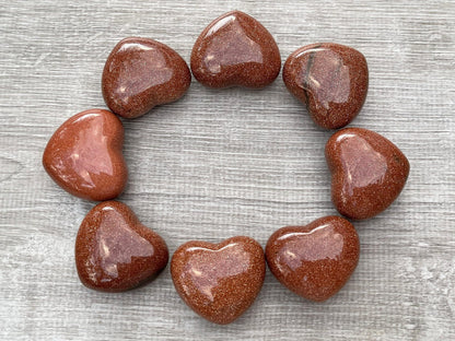 GAF TREASURES Red Goldstone Gemstone Hearts, Polished Red Goldstone Puffy Hearts, Red Goldstone Crystal Palm Stone, Red Goldstone Healing Crystal Hearts (1 Heart)