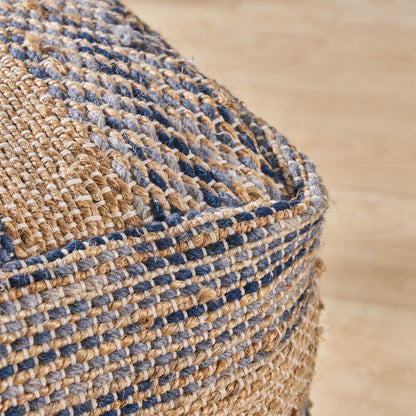 Christopher Knight Home Lola Boho Hemp and Wool Pouf, Natural and Blue