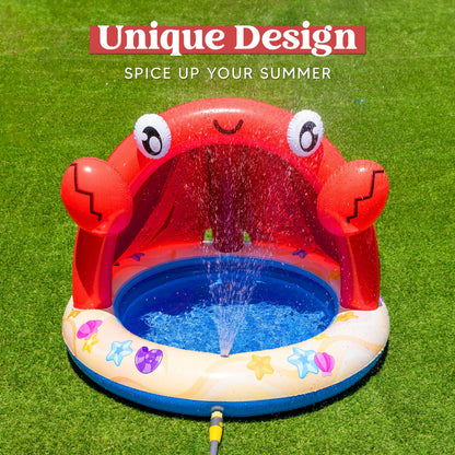Sloosh Baby Pool Toddler Sprinkler, Crab Splash Pool with Canopy, Baby Wading Pool Inflatable Sprinkler for Learning, Children’s Water Pool Toys, Inflatable Kiddie Pool for Outdoor Summer Water