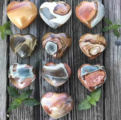 JIC Gem 1.3-1.5" Natural Ocean Jasper Palm Stone Crystal Healing Gemstone Decoration Worry Therapy Heart Shape Set of 10 Wholesale