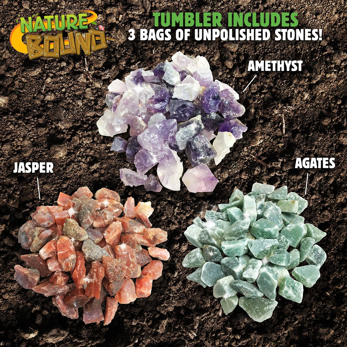 Nature Bound Starter Rock Tumbler Kit for Kids– Includes Rough Gemstones, Polishing Grits, Jewelry Fastenings, and Instructions – Great STEM Science Kit for The Future Geologist, Boys & Girls Ages 8+