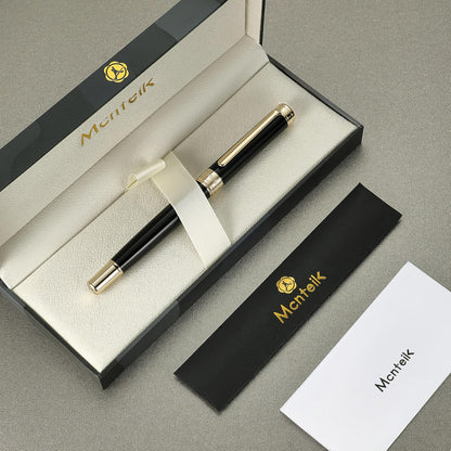 MCNTEIK Black Lacquer Rollerball Pen - Stunning Luxury Pen, 24K Gold Plating, Schmidt Refill, Precision Flow Ink, Best Roller Ball Gift Set for Men & Women, Professional, Executive Fancy, Nice Pens