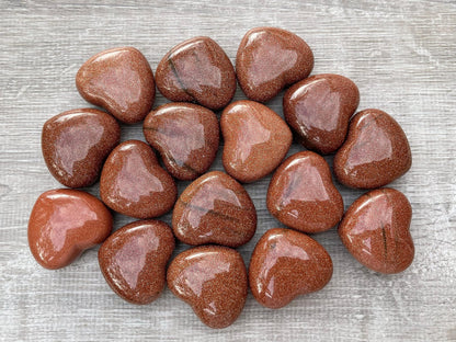 GAF TREASURES Red Goldstone Gemstone Hearts, Polished Red Goldstone Puffy Hearts, Red Goldstone Crystal Palm Stone, Red Goldstone Healing Crystal Hearts (1 Heart)