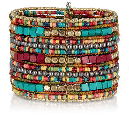 SPUNKYsoul Presents Zura Cuff Bracelet for Women Collection - Adjustable, Stylish Boho Inspired Beaded Bracelets, Trendy Stackable Bead, Ideal for Everyday Wear & Special Occasions (Teal, Red, Cube)