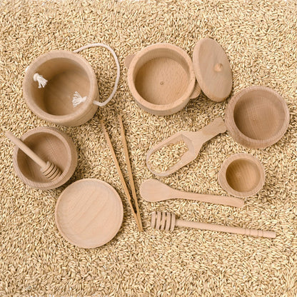 MONT PLEASANT Montessori Sensory Bin Toys for 1 Year Old Toddlers, 11pcs Wooden Waldorf Toys - Wooden Scoops and Tongs for Transfer Work and Fine Motor Skills Development