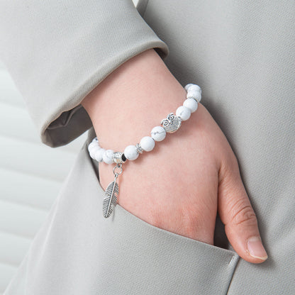 Softones 8mm Beads Owl Bracelets for Women Handmade Natural Stone Owl Gifts for Women Crystals Bracelet for Women Men Spiritual Energy Bracelet