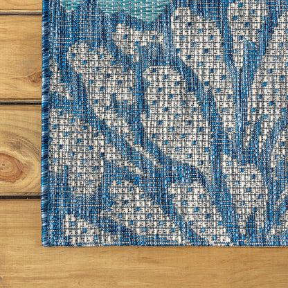 JONATHAN Y Floral Textured Weave Indoor Outdoor Area Rug 4X6 Navy/Aqua, Zinnia Modern for Backyard, Patio, Porch, Easy-Cleaning, High Traffic, Pet-Friendly, Non-Shedding (SMB110C-4)