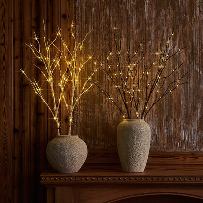 LITBLOOM Lighted Brown Willow Branches 32IN 100 LED with Timer Battery Operated, Tree Branch with Warm White Lights for Holiday Christmas Decoration Indoor Outdoor Use