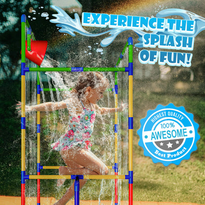 Kids Water Park Sprinkler Tunnel with Dunk Bucket | Outdoor Water Park for Backyard Summer Fun