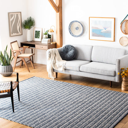 SAFAVIEH Striped Kilim Collection 8' x 10' Navy / Blue STK513N Handmade Flatweave Cotton Area Rug