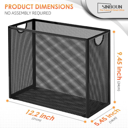 Sinboun Hanging File Organizer Letter-Size File Holder Filing Box Includes 5 Hanging Folders - Metal Mesh Magazine Letter Storage Cabinets File Cart for Office Home School, No Assembly Required